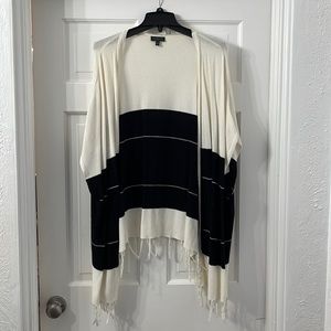 The Limited black and white fringe open front poncho